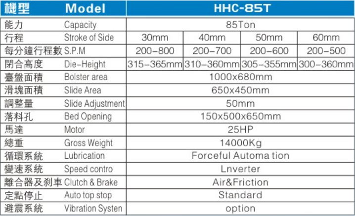 HC-85T 三圓導柱精密自動高速沖床